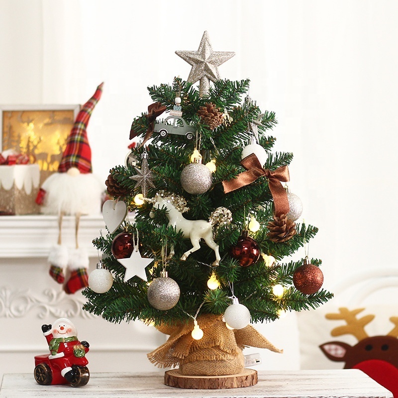 OEM Green PVC Christmas Tree Decoration Supplies Window Desktop Decoration Ornaments Mini Christmas Tree With LED Light