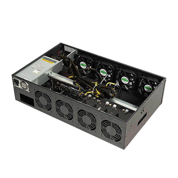 65mm b75 motherboard 8 gpu 4u server case rack mount with 4 black cooling fan aluminum case