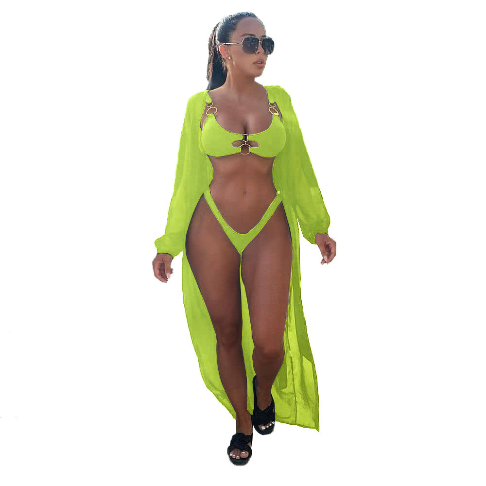 Women Summer Clothes Beach Bikini Set Clear Strap Neon Swimsuit Sets Swimsuit Bikini 3 Piece Set Cover Ups