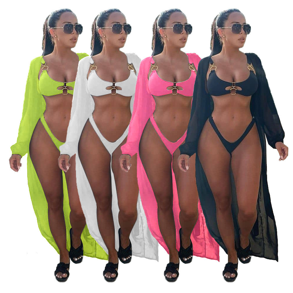 Women Summer Clothes Beach Bikini Set Clear Strap Neon Swimsuit Sets Swimsuit Bikini 3 Piece Set Cover Ups