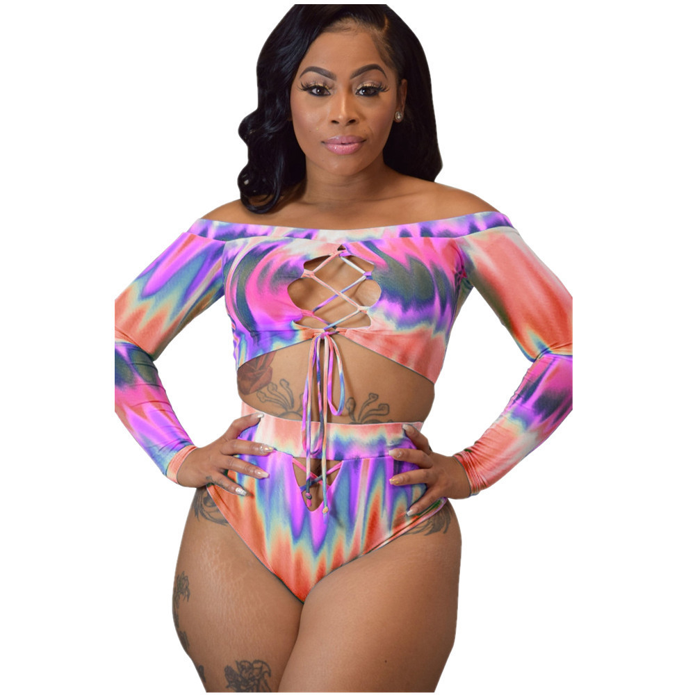 E-S6222 2021 Womens Off Shoulder Sexy Color Changing Bikini Swimsuit Bathing Suits Tie dye Swimwear for Women