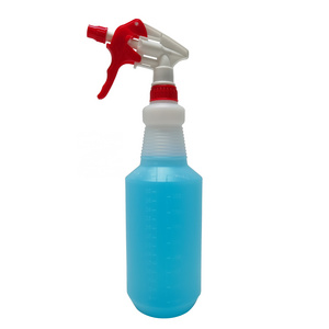 1000ml Empty PE Cylindrical Plastic D Trigger Spray 32 oz Spray Bottle With Red and White or Blue and White Trigger Sprayer