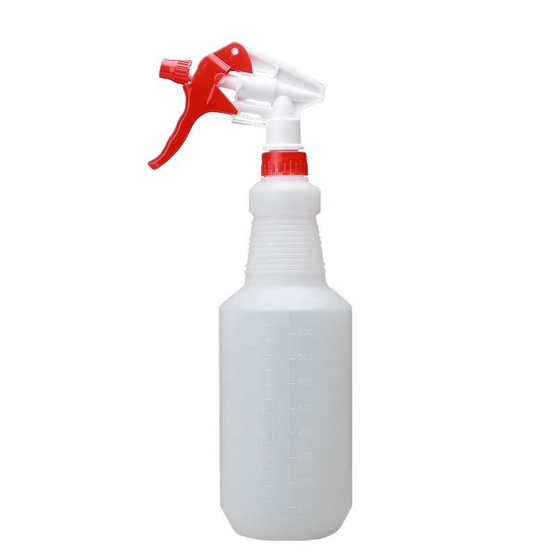 1000ml Empty PE Cylindrical Plastic D Trigger Spray 32 oz Spray Bottle With Red and White or Blue and White Trigger Sprayer