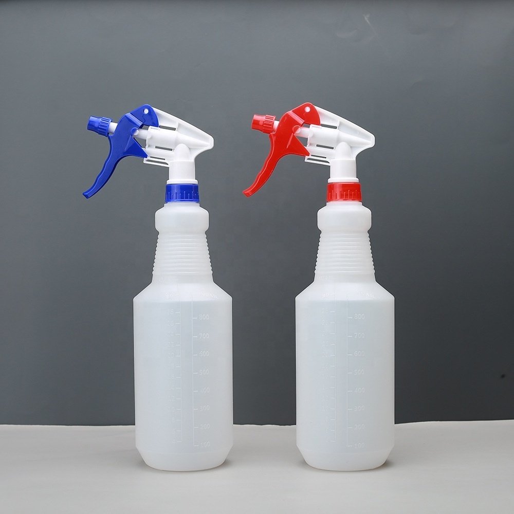 1000ml Empty PE Cylindrical Plastic D Trigger Spray 32 oz Spray Bottle With Red and White or Blue and White Trigger Sprayer