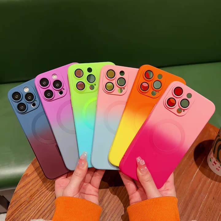 Luxury Magnetic Wireless Charge Matte Case For Iphone 15 14 13 12 11 Pro Max Plus Soft Magnetic Bumper Gradient Color Cover