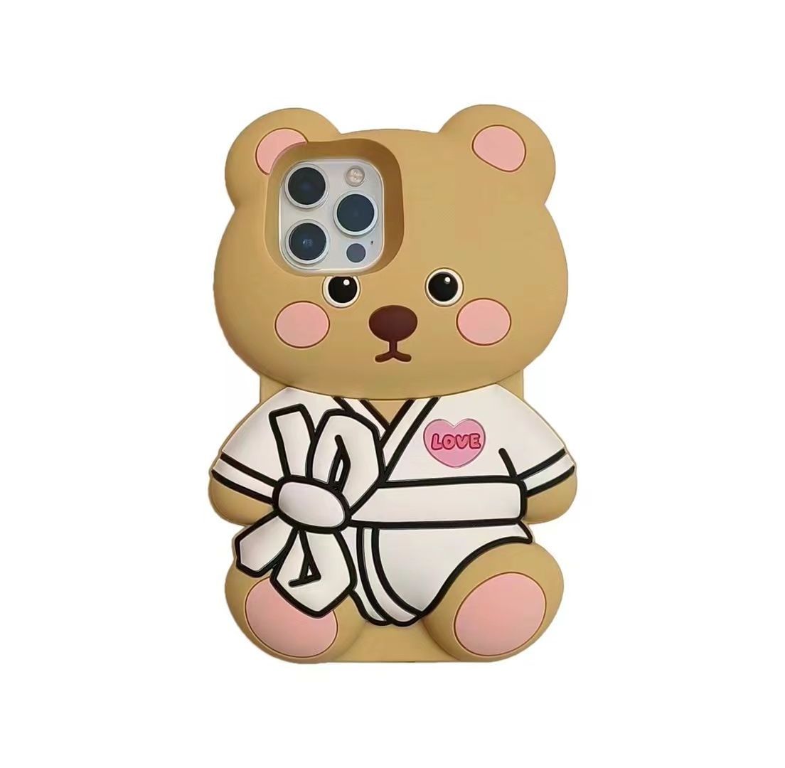 Cartoon Love 3d Teddy Bear Doll High Quality Silicone Phone Cover For Iphone 14 13 12 11 Pro Max Phone Case