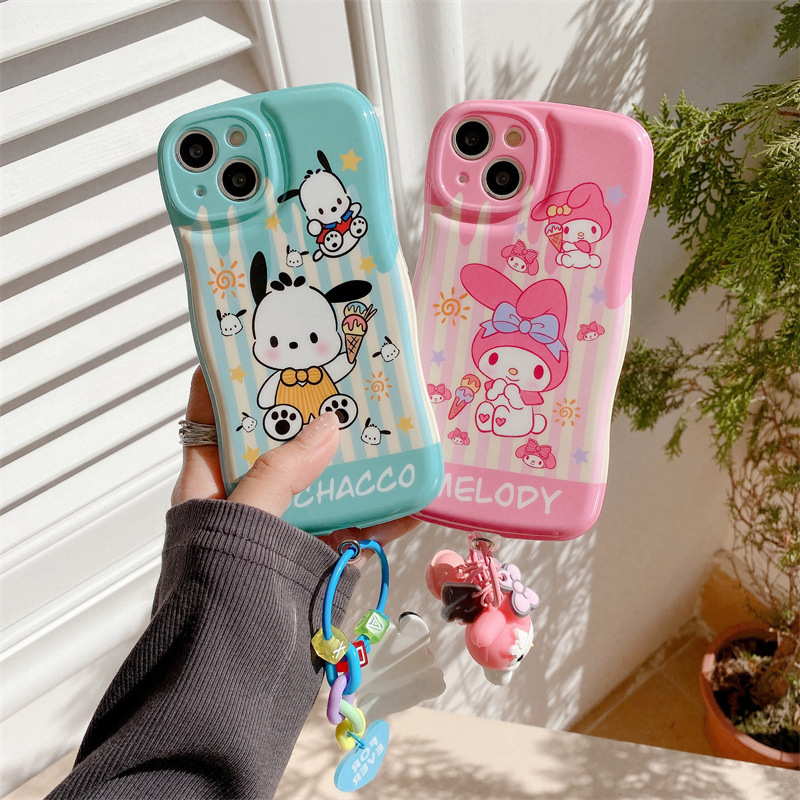 Cute KT Cat Kuromipacha DogPhone case Cover Cartoon Sanrio Silicone Soft Phone Case With Keychain Doll Sanrio Accessories