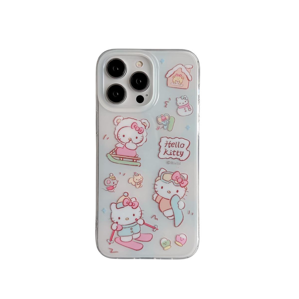 Suitable for iPhone 15 Promax TPU+PC phone case Cute ski Hello Kitty Cartoon Phone Case