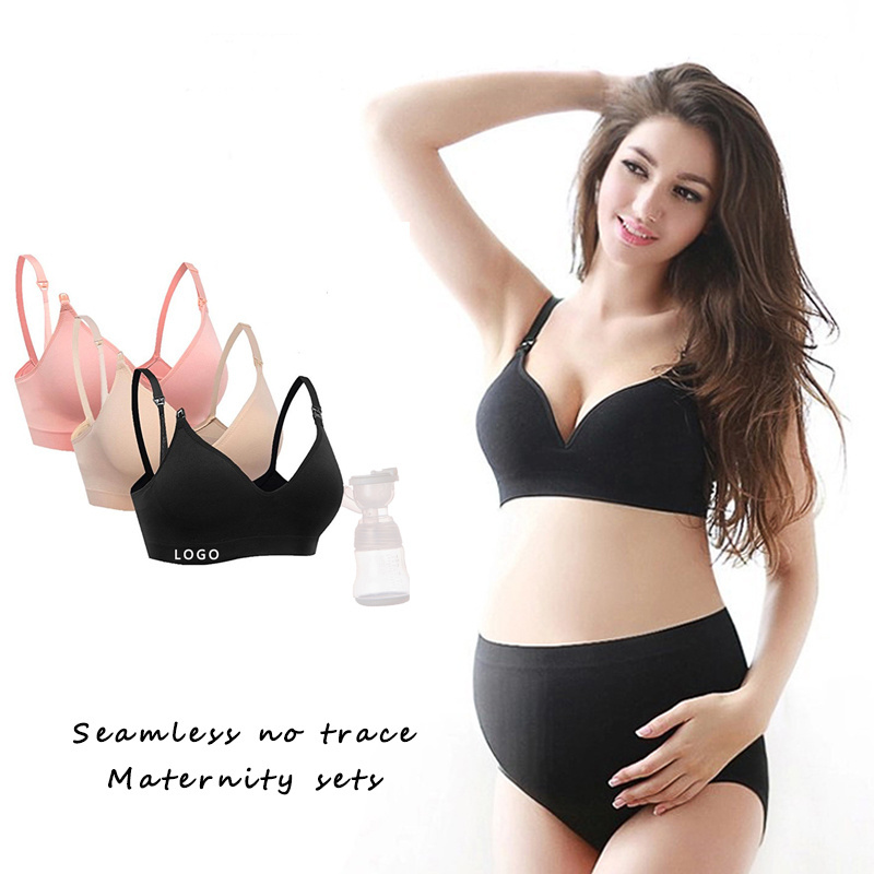 Seamless Wireless Breastfeeding Front Open Bra High WAIST maternity panties nursing Bra Panties Set underwear for pregnant women