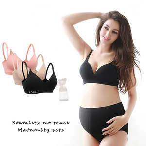 Seamless Wireless Breastfeeding Front Open Bra High WAIST maternity panties nursing Bra Panties Set underwear for pregnant women