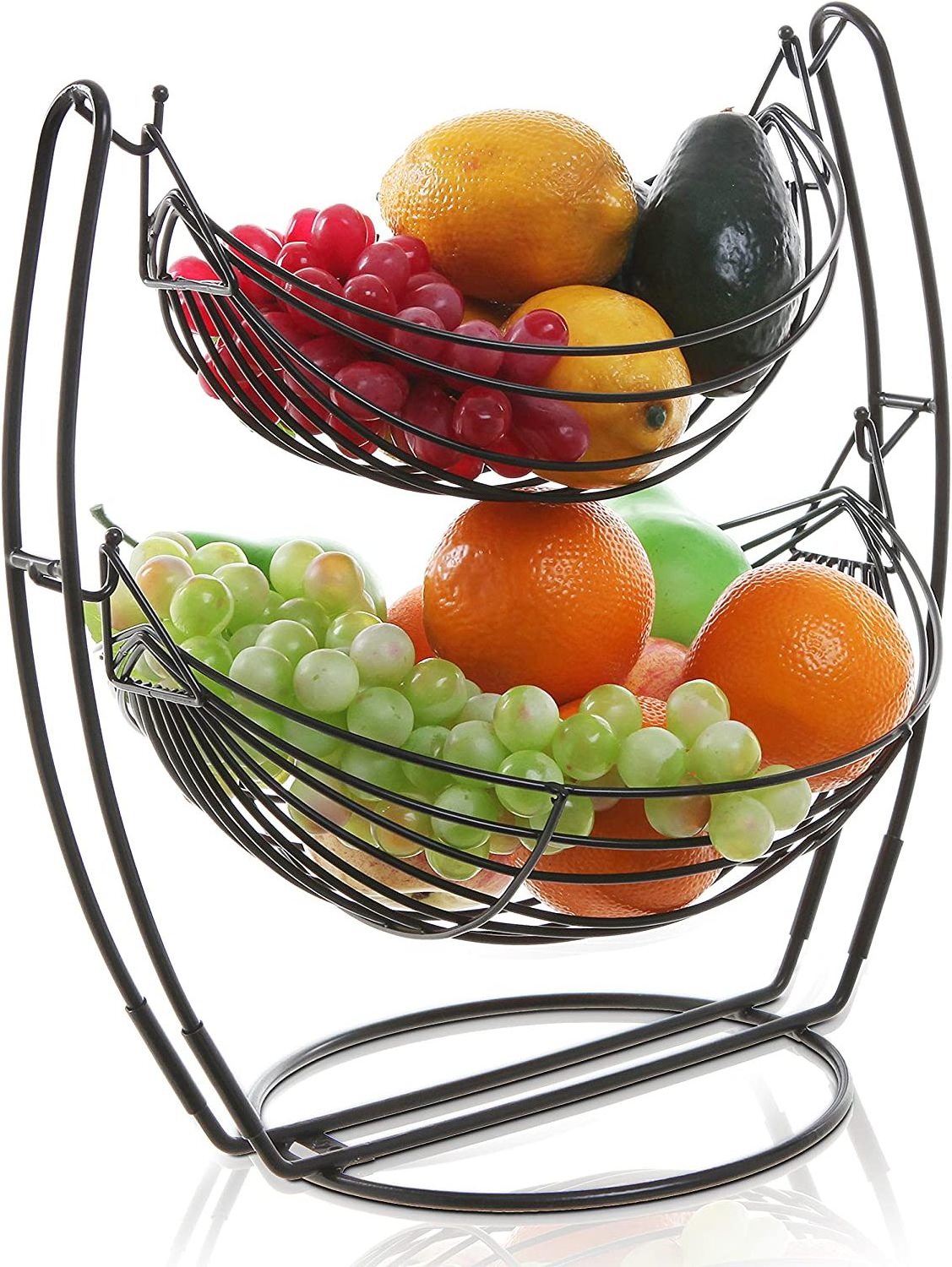 2 Tier Black Metal Double Hammock Fruit Basket Vegetables and Produce Storage Rack Display Stand