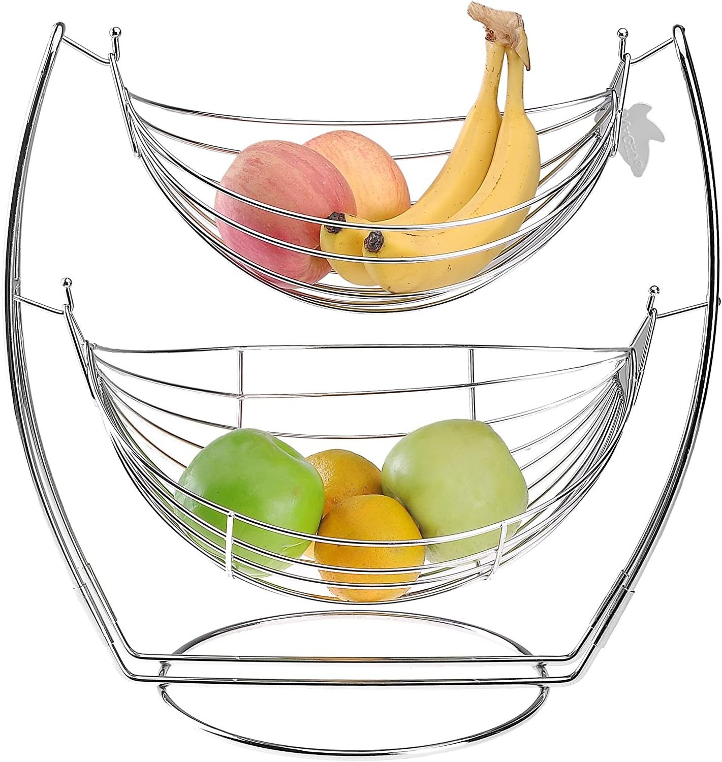 2 Tier Black Metal Double Hammock Fruit Basket Vegetables and Produce Storage Rack Display Stand