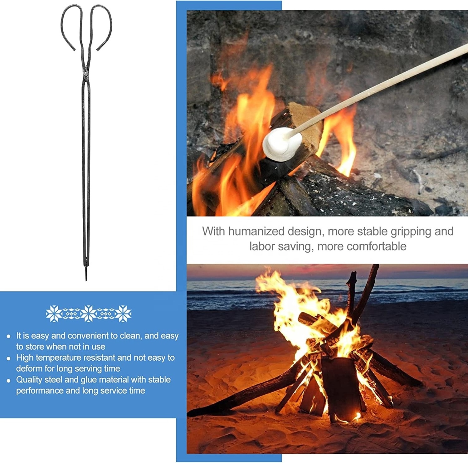 Crab Scissors Tong Fireplace Firewood Tongs Barbecue Grilling Charcoal Tongs for Fire Pit Campfire Fire Place Tools Accessories