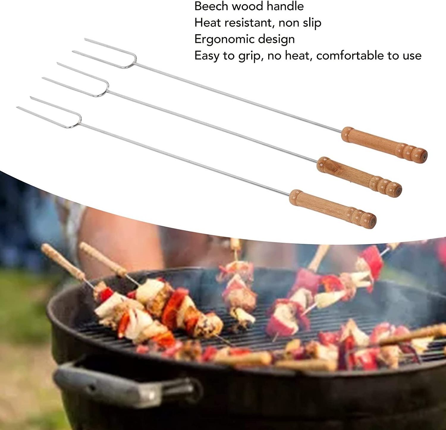 3 Pcs Wooden Handle Smores Marshmallow Roasting Sticks, Extendable, Camping Skewer for Fire Pit, ,18.6in Camping Campfire Pit