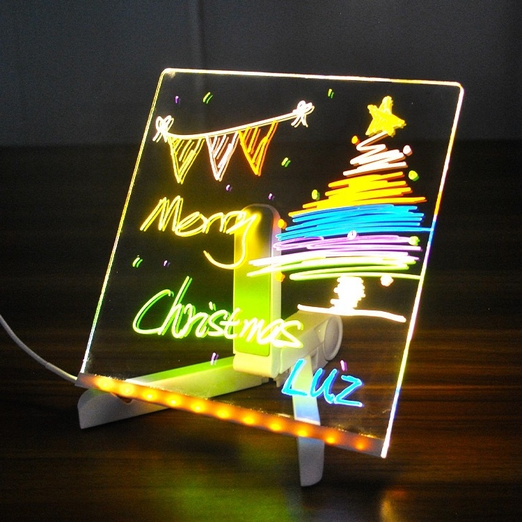 Portable LED note board with color pens acrylic Dry Erase drawing board Children's gift Christmas ornament