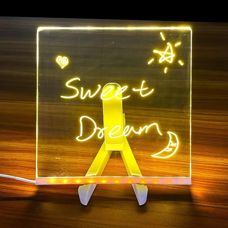 Portable LED note board with color pens acrylic Dry Erase drawing board Children's gift Christmas ornament