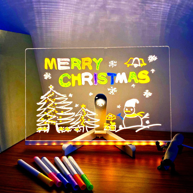 Portable LED note board with color pens acrylic Dry Erase drawing board Children's gift Christmas ornament