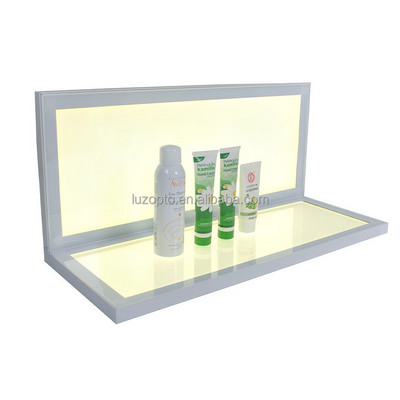 L shape custom sizes cosmetic shop counter top acrylic light panel LED cosmetic display stand