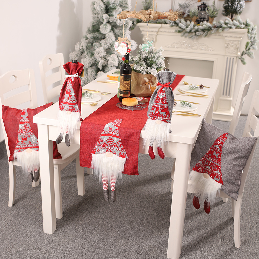 Christmas Table Runner with Elf Legs 3D Faceless Dolls Santa Claus Table Runners Christmas Theme Tablecloth