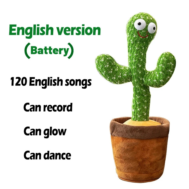 Dancing Cactus Repeat Talking Toy Song Speaker Wriggle Dancing Sing Talk Plushie Stuffed Toys for Baby Adult Toys