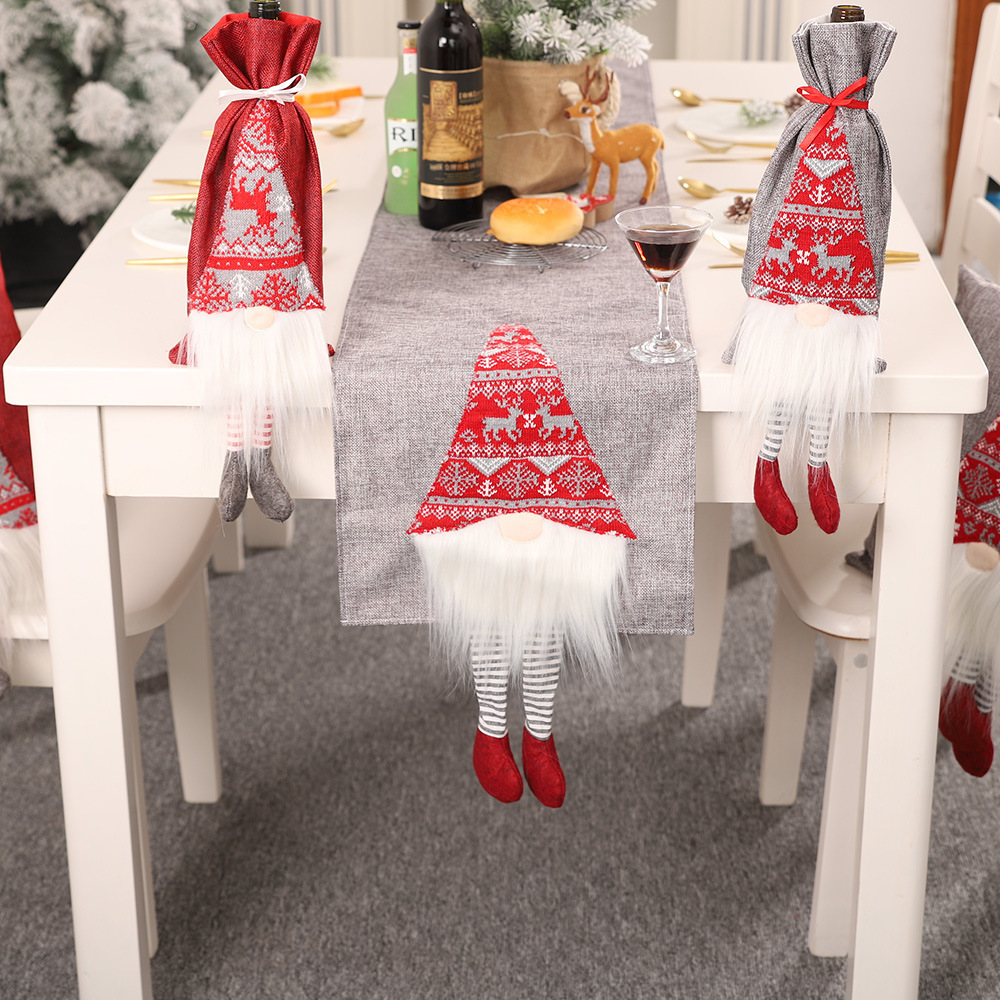 Christmas Table Runner with Elf Legs 3D Faceless Dolls Santa Claus Table Runners Christmas Theme Tablecloth