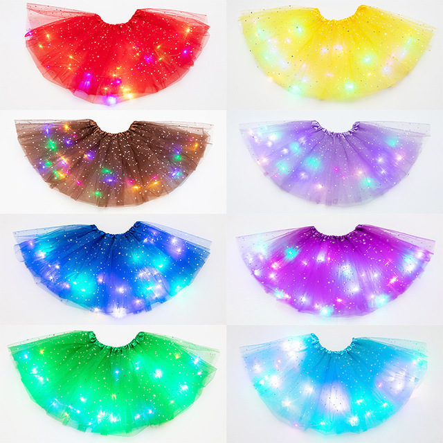 LED Glowing Light Flower Princess Tutu Skirts Fairy Costume For Girl Light Up Skirt Glow Headband Wedding Party Costume Cosplay