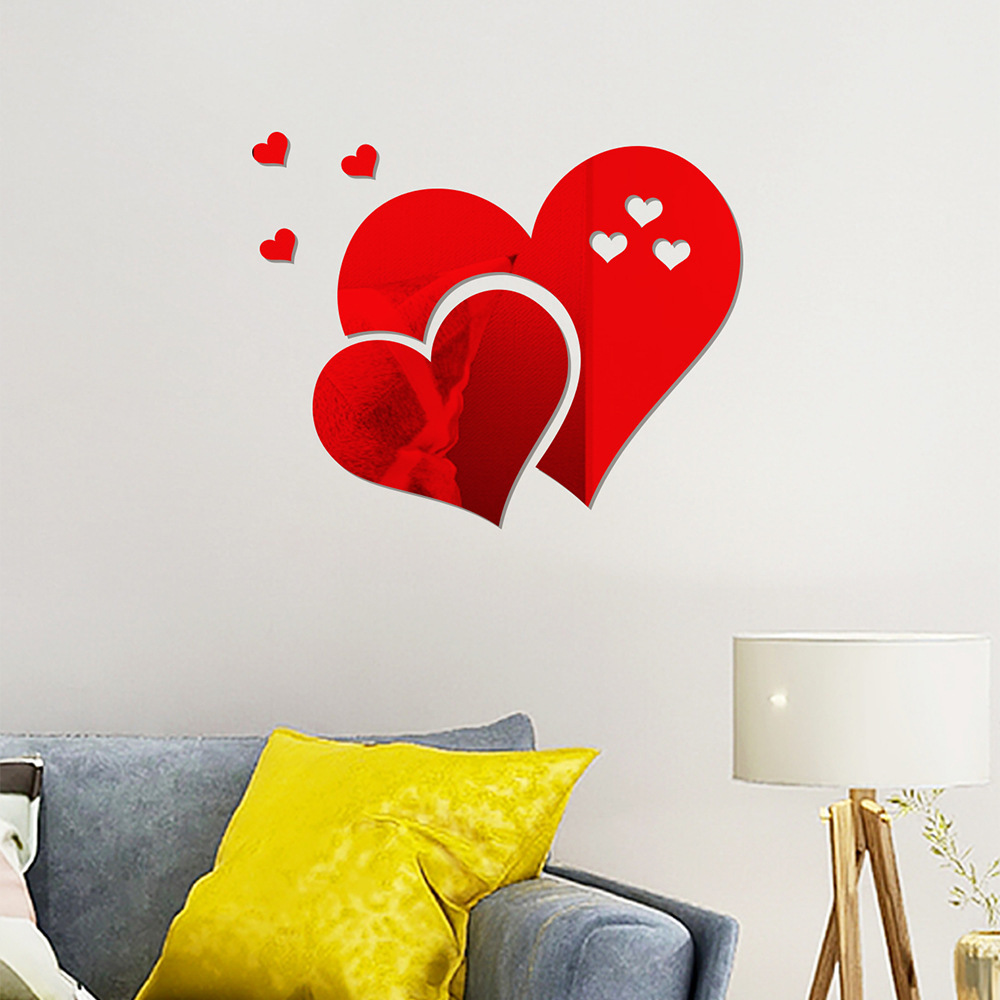 Love Hearts Mirror Wall Sticker Decal Wall Art Removable Wedding Decoration Kids Room Decoration Toilet Table Sticker