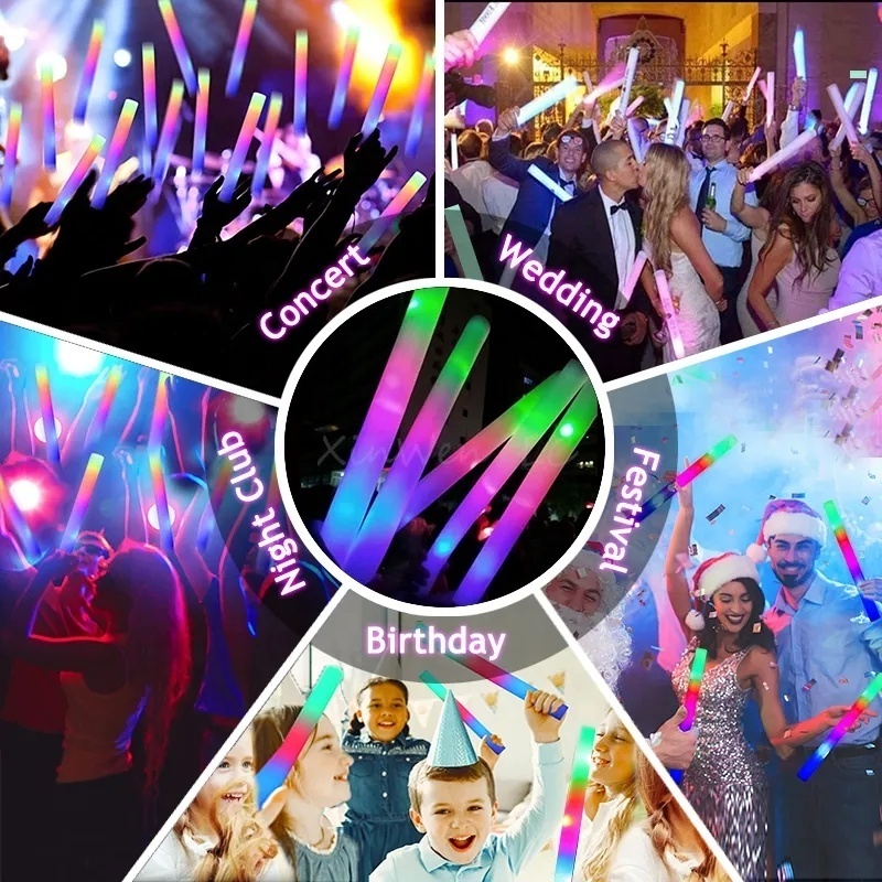 1Pcs LED Glow Sticks Bulk Colorful RGB Glow Foam Stick Cheer Tube Dark Light for Xmas Birthday Wedding Party Supplies