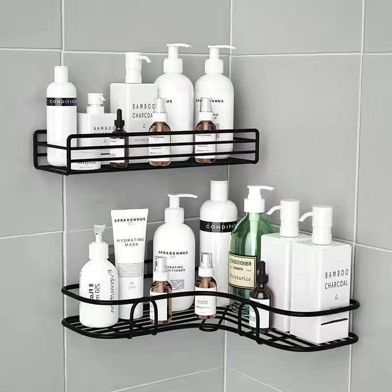 Bathroom Corner Storage Shelves Wall Mounted Rack Shampoo Holder Iron Shower Drain Basket Punch-Free Organizer Bath Accessories