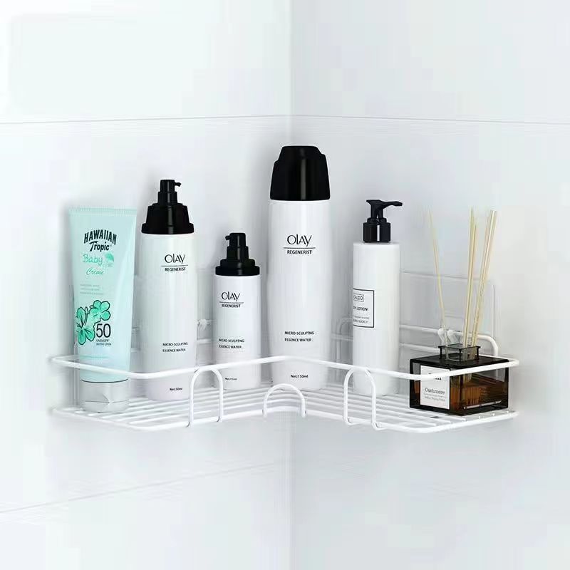 Bathroom Corner Storage Shelves Wall Mounted Rack Shampoo Holder Iron Shower Drain Basket Punch-Free Organizer Bath Accessories