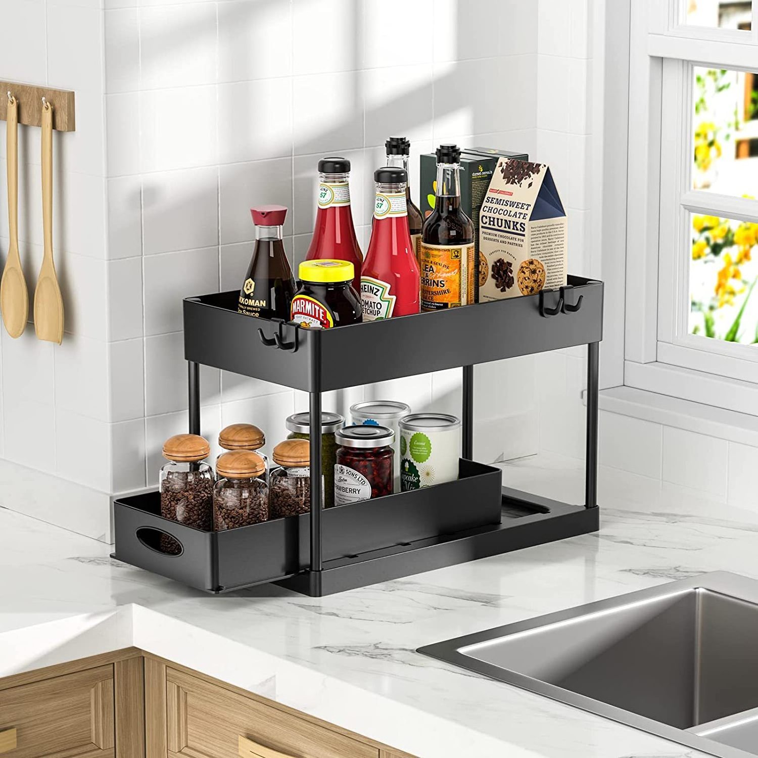 Kitchen Under Sink Storage Organizer 2 Tier Drawer Multipurpose Rack Cabinet Under Sink Storage Rack Bathroom Organizer Shelves