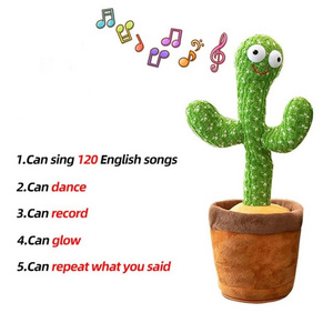 Dancing Cactus Repeat Talking Toy Song Speaker Wriggle Dancing Sing Talk Plushie Stuffed Toys for Baby Adult Toys