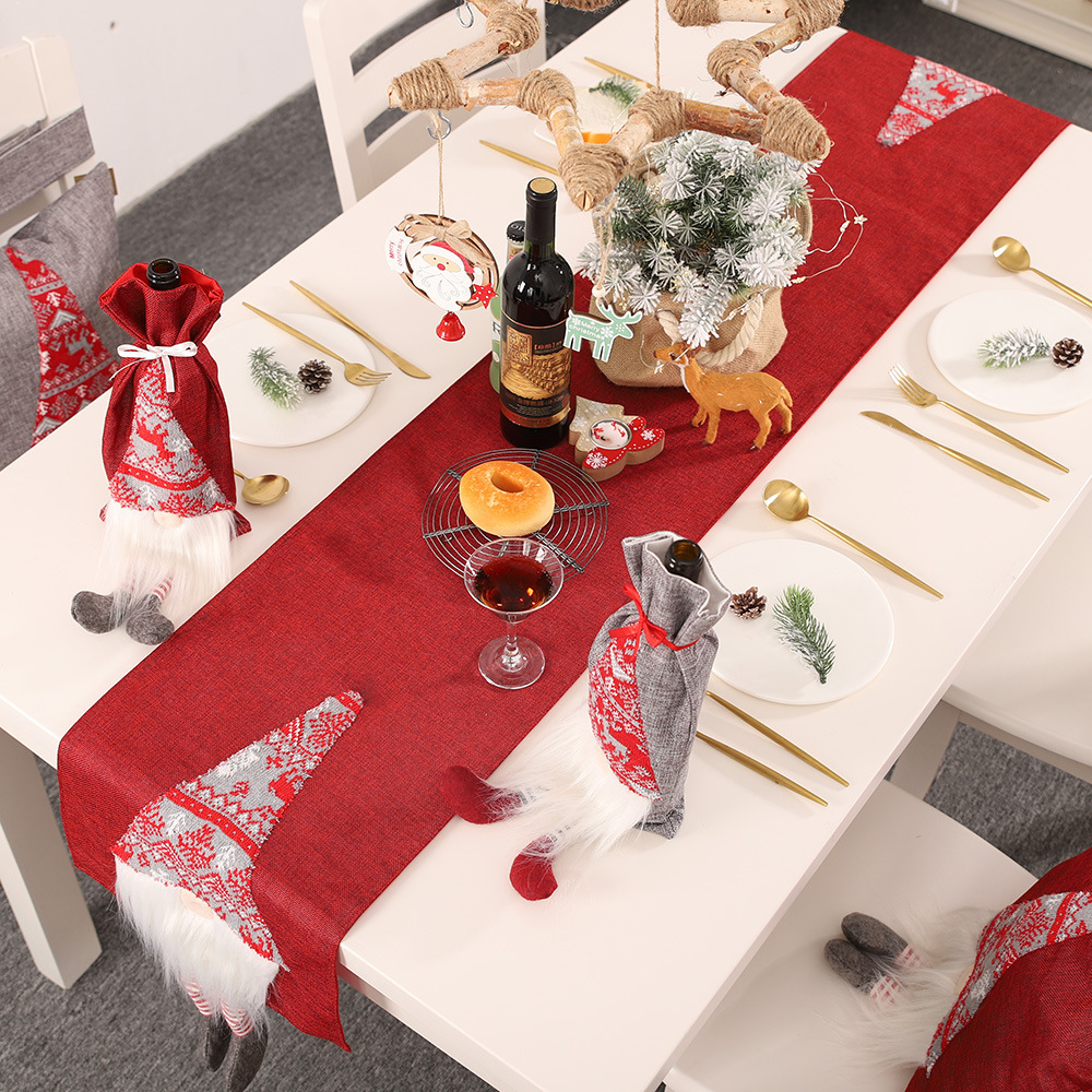 Christmas Table Runner with Elf Legs 3D Faceless Dolls Santa Claus Table Runners Christmas Theme Tablecloth