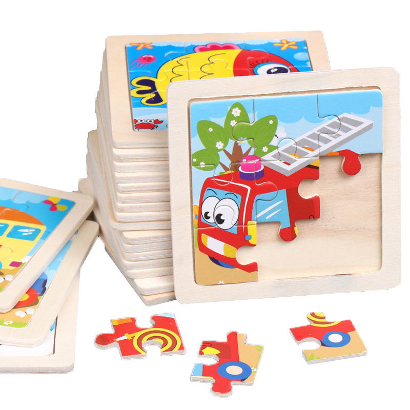 Intelligence Kids Toy Wooden 3D Puzzle Jigsaw Tangram for Children Baby Cartoon Animal/Traffic Puzzles Educational Learning Toys