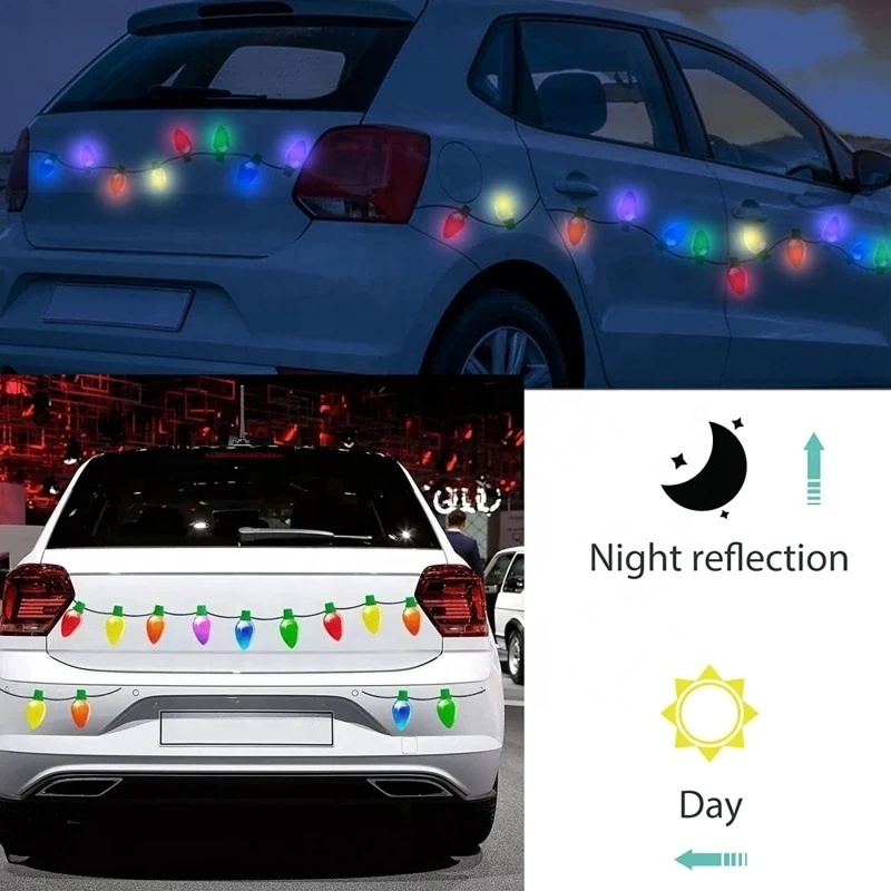 Bulb Car Sticker Magnetic Decal Christmas Decoration Refrigerator Magnets Light Bulb Santa Claus Snowman Reflective Sticker