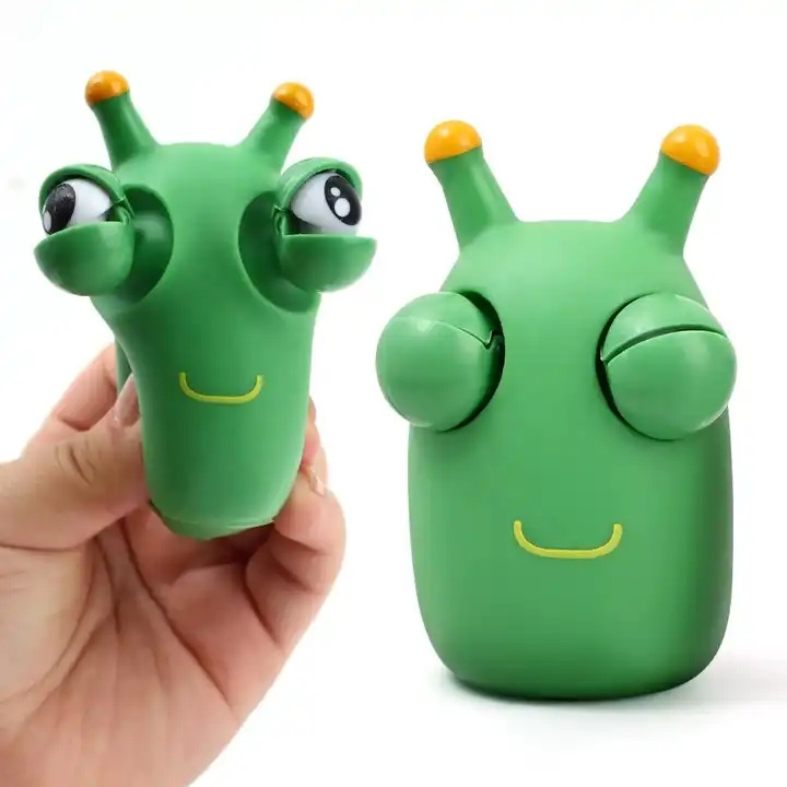 Hot Sale Cute Green Caterpillar Worm Fidget Squeeze Toys with Ejecting Big Eyeball Funny Anti-stress Decompression Bubble Game