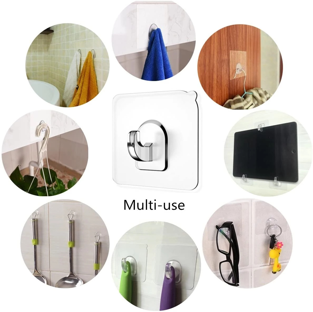 Transparent Plastic Wall Hooks Hangers Self Adhesive Door Wall Hangers Hook for Kitchen Bathroom Waterproof Adhesive Hooks