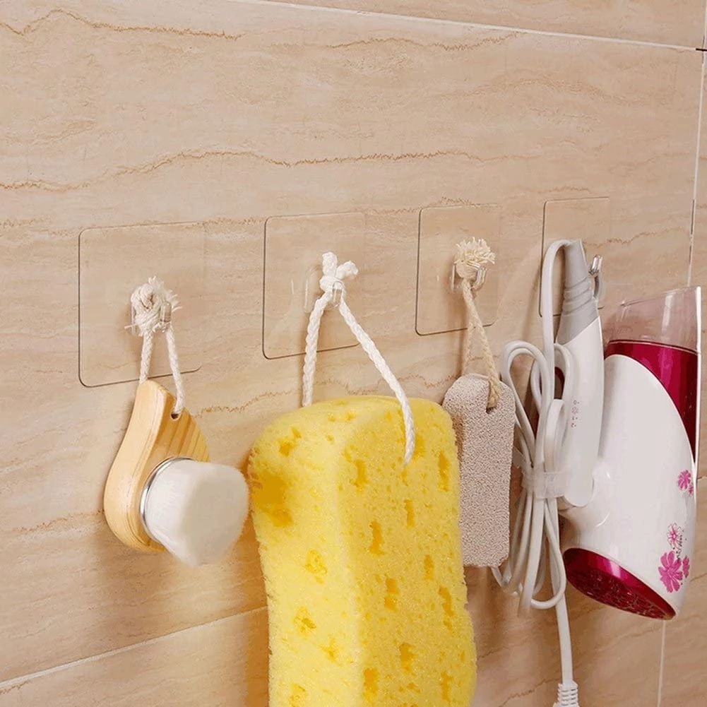 Transparent Plastic Wall Hooks Hangers Self Adhesive Door Wall Hangers Hook for Kitchen Bathroom Waterproof Adhesive Hooks