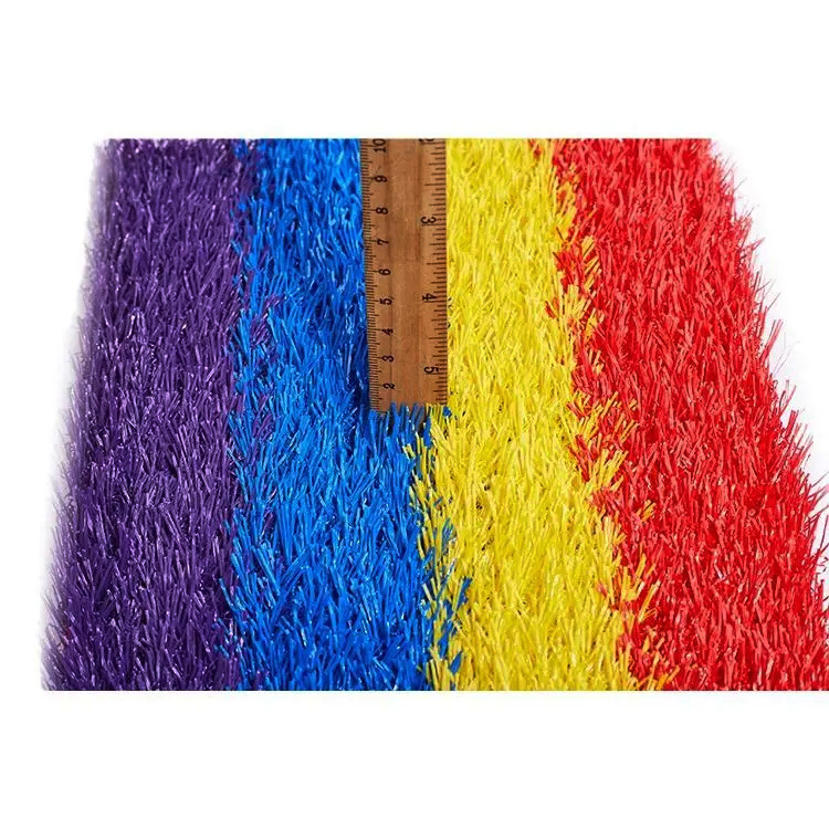 Colorful Purple Blue Red Yellow Rainbow Lawn Turf Artificial Grass For Kindergarten Landscaping