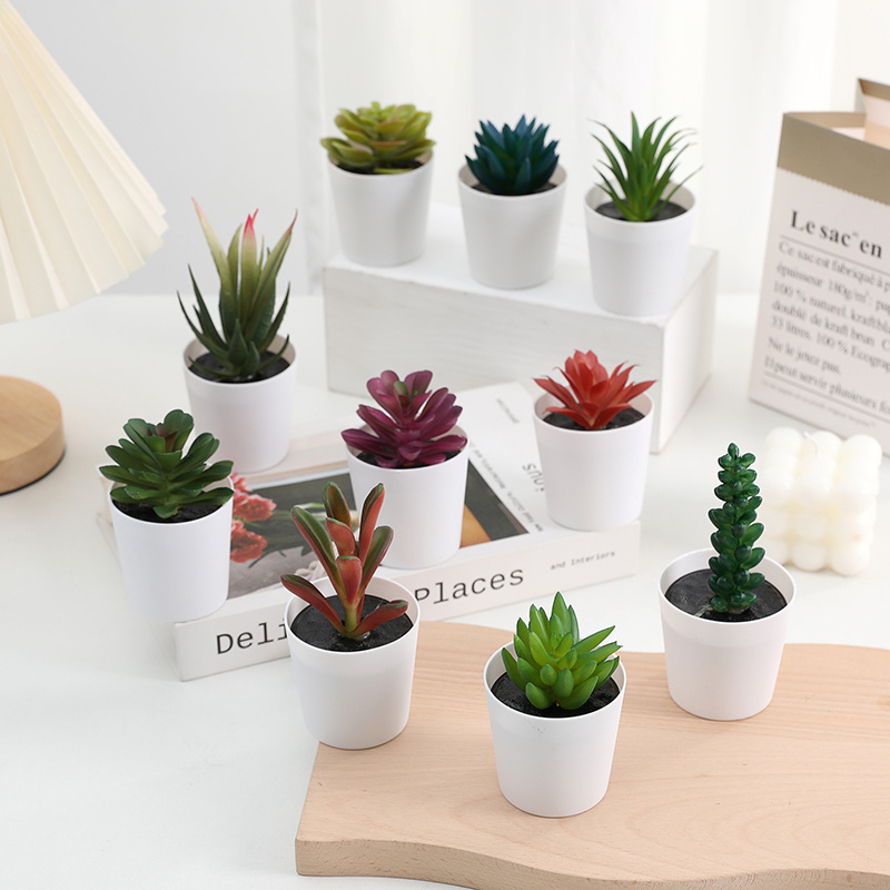 Factory Price Artificial Plant Office Desk Decor Small Soft Glue Succulent Plant In Small Pot Gardening Indoor