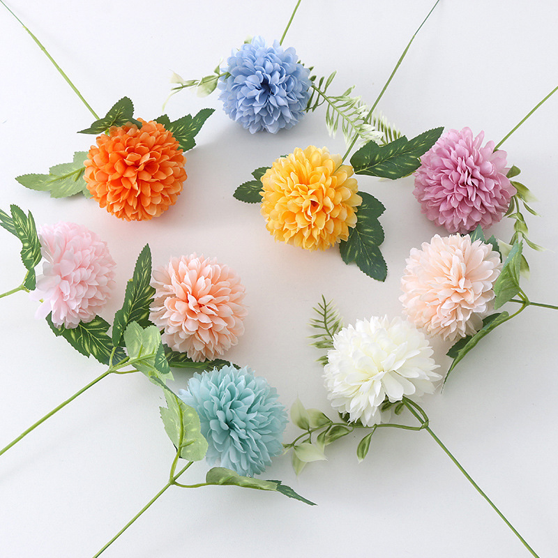 Hot Sale Cheap Single Stem Silk Ball Chrysanthemum Flowers Artificial Dandelion Flowers For Wedding Decoration