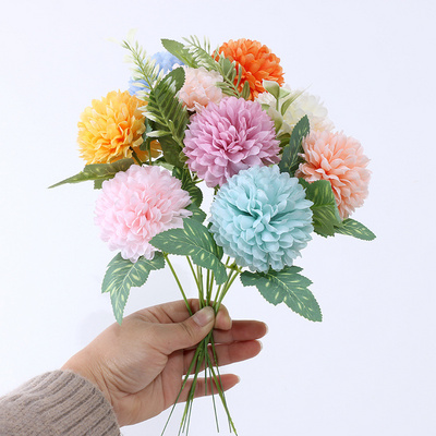 Hot Sale Cheap Single Stem Silk Ball Chrysanthemum Flowers Artificial Dandelion Flowers For Wedding Decoration