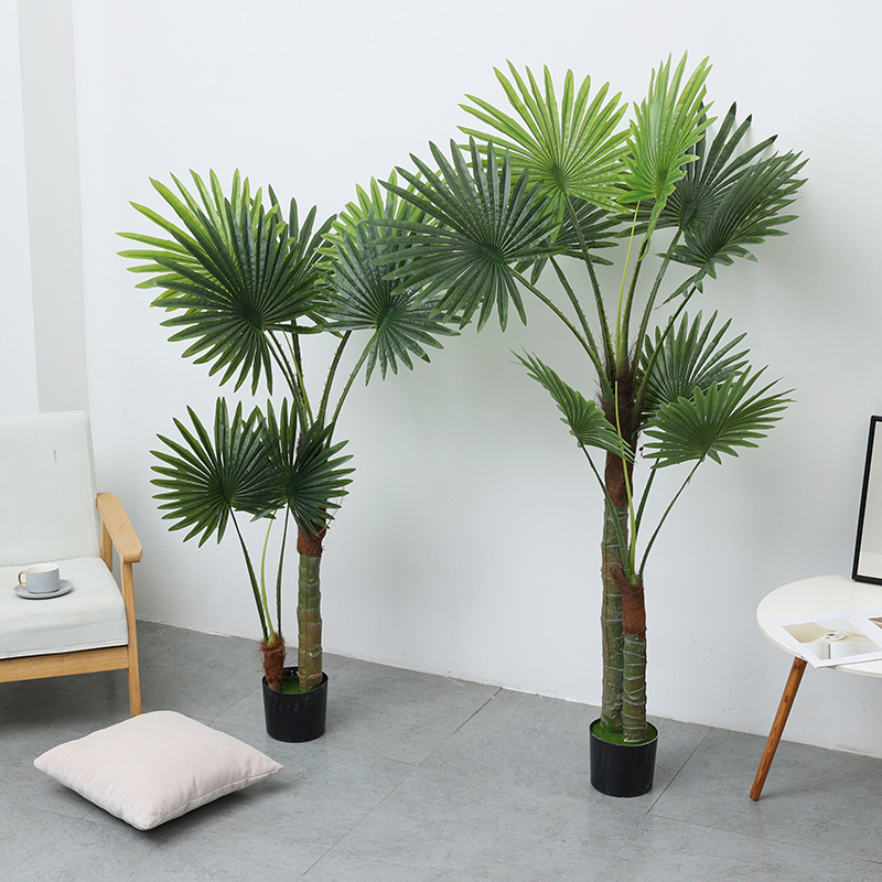 Latest Artificial Plant Tropical Tree Green Faux Two-stem Palm Tree Indoor Outdoor Decorative Artificial Tree Potted