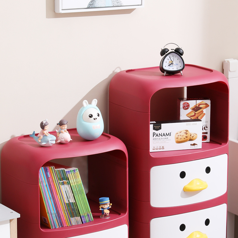 Factory Direct Sale Cute Duckling  Design High Quality Kindergarten And Home Kids Cabinet Storage Box On Wheels