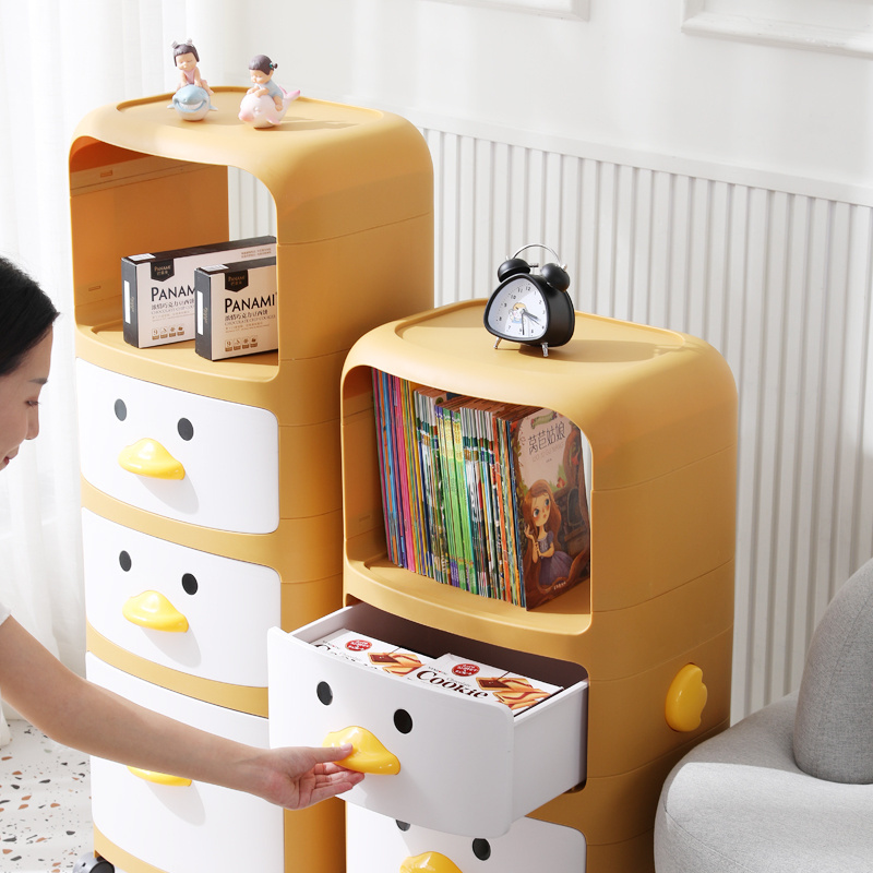 Factory Direct Sale Cute Duckling  Design High Quality Kindergarten And Home Kids Cabinet Storage Box On Wheels