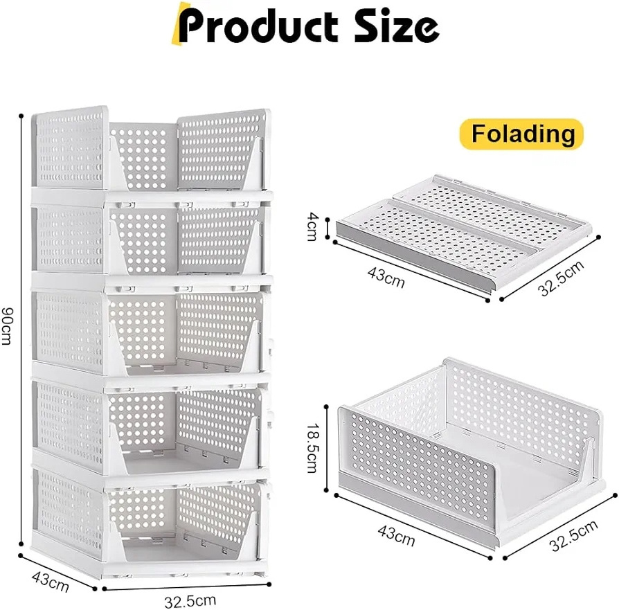 Clothes Storage Drawers Stackable Plastic Folding Storage Bin Push-pull Clothes Organizer Collapsible Storage Box for Wardrobe