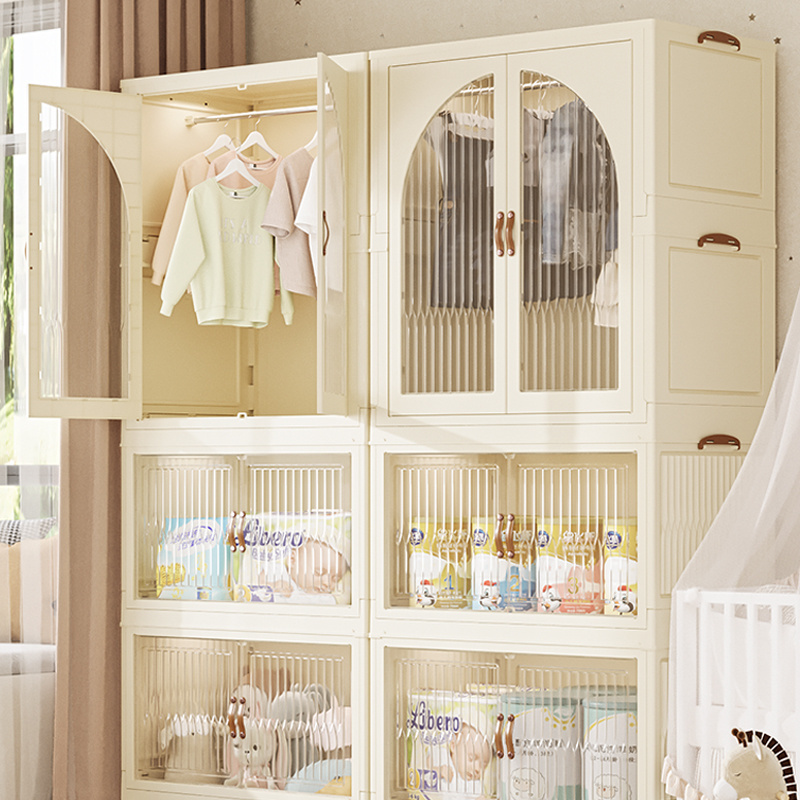 Quick Install Foldable Storage Cabinet Modern PP Baby Living Toy Closet Dresser with Open Door for Bedroom