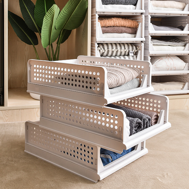 Modern Foldable Plastic Rectangle Storage Boxes Bins Wardrobe Injection Organizer Baskets Containers Cubes Stackable Drawer Bins