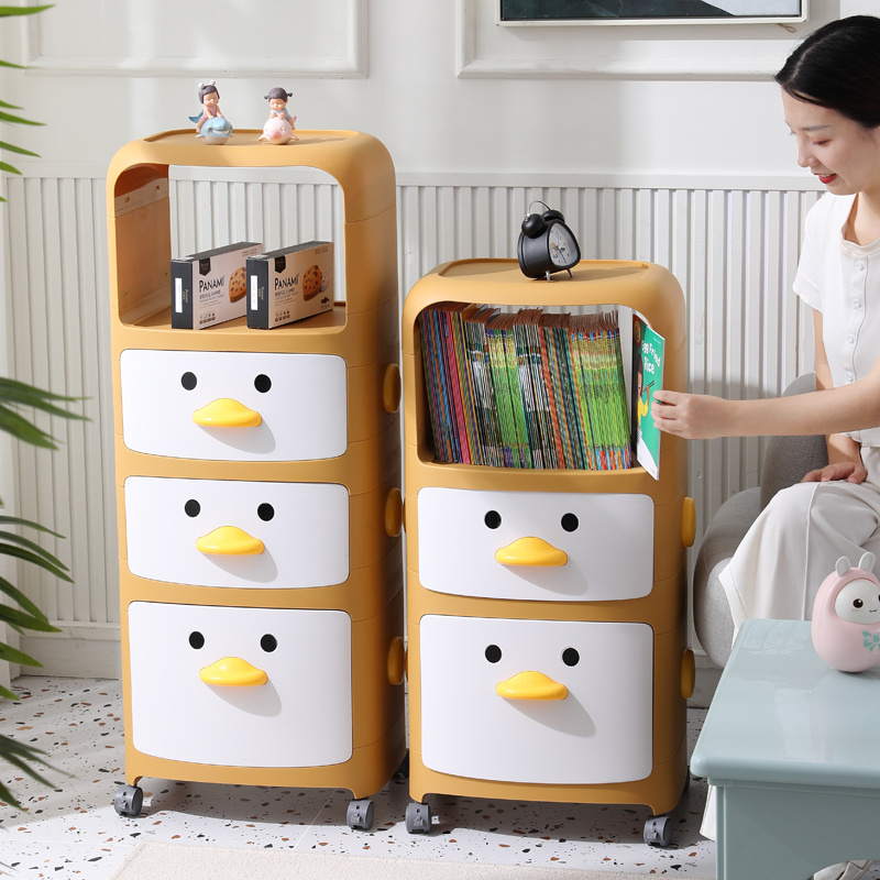 Factory Direct Sale Cute Duckling  Design High Quality Kindergarten And Home Kids Cabinet Storage Box On Wheels