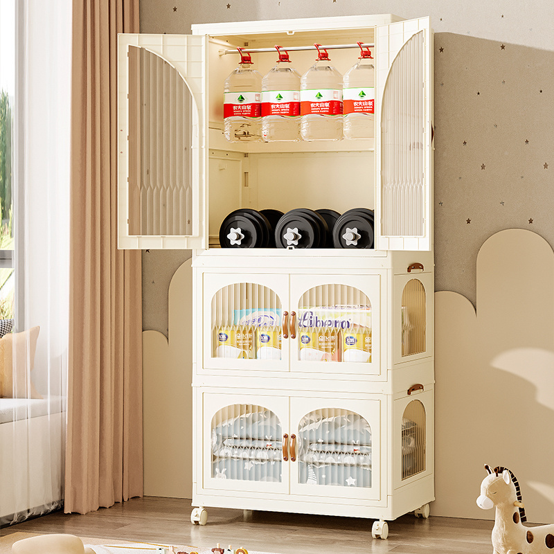 Large Capacity Double-Door Children's Closet Storage Cabinet Modern Plastic Chest of Drawers for Bedroom